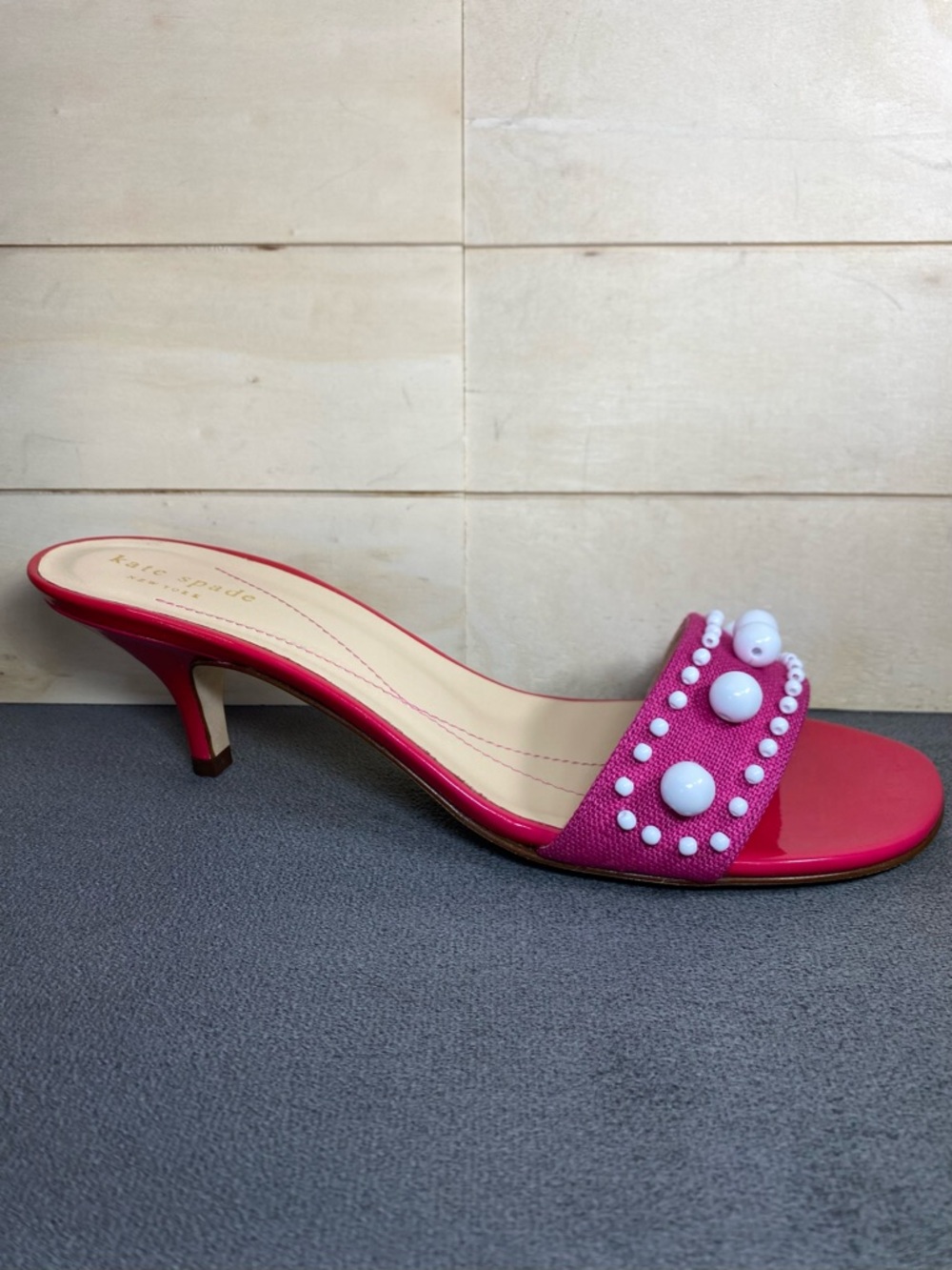 Kate Spade Chance Pink Linen Pumps Women's Size 9 Shoes B Leather Kitten Heels